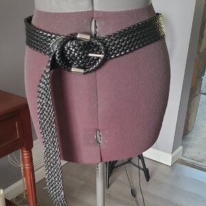 Black Woven Belt with Silver Buckle